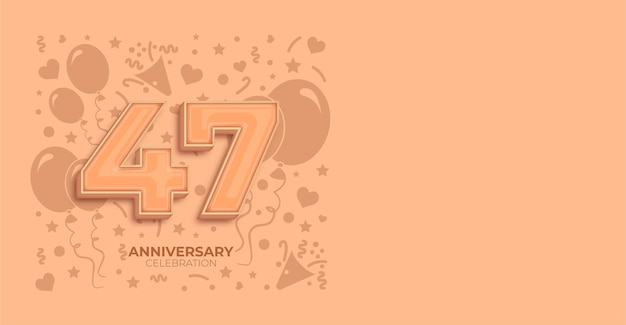 Peach Fuzz Color Effect Vector Banner para el feliz aniversario de 47 años o celebraciones de cumpleaños
