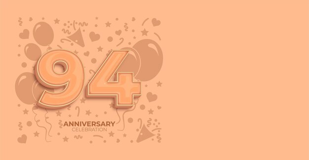 Peach Fuzz Color Effect Vector Banner para el feliz aniversario de 94 años o celebraciones de cumpleaños