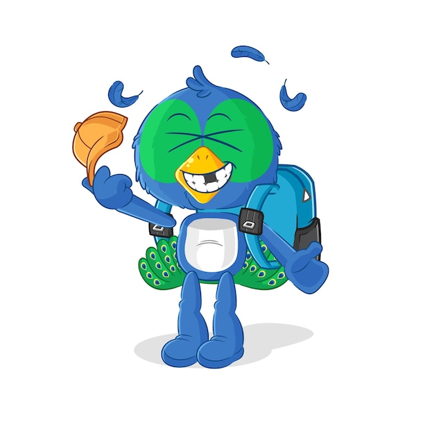 Peacock va al personaje de dibujos animados de vector de escuela