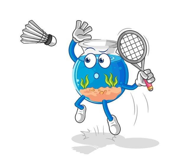 pecera, aplastar, en, bádminton, caricatura, caricatura, mascota, vector