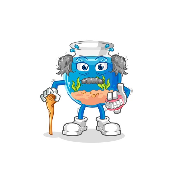 pecera, viejo, pelo blanco, carácter, vector