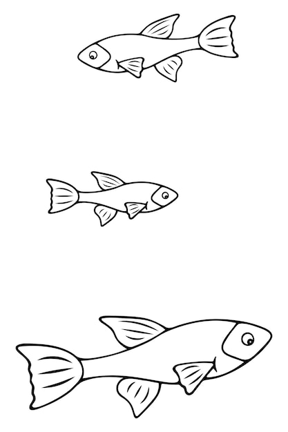 Peces de agua dulce, tres mascotas de acuario al estilo garabato