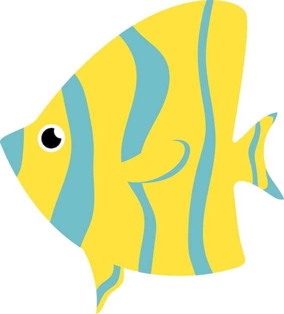 Peces de dibujos animados en colores azul y amarillo plantilla de peces del océano
