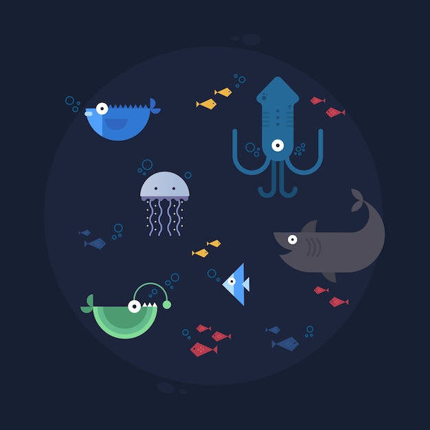 Peces para el diseñador creativo, Set 4. Ilustración de vector de diseño plano