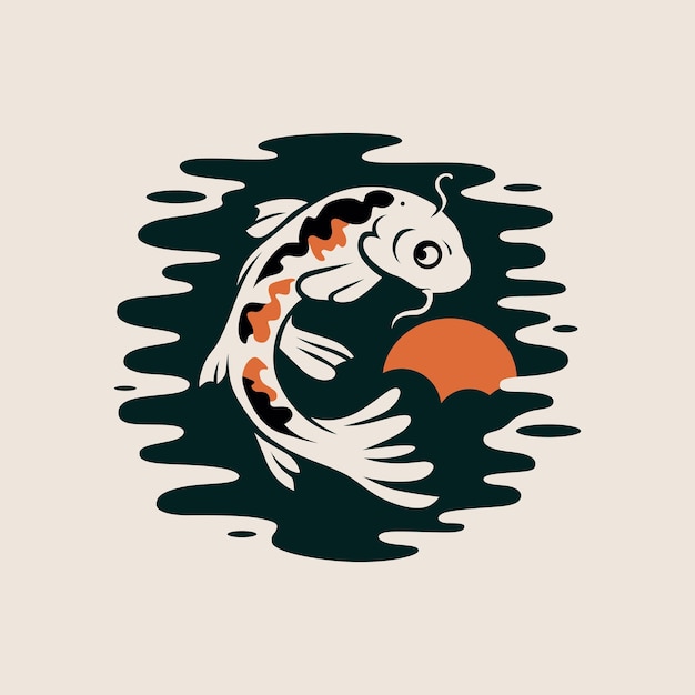 Peces Koi con patrones audaces nadando en un estanque oscuro bajo un sol naranja brillante