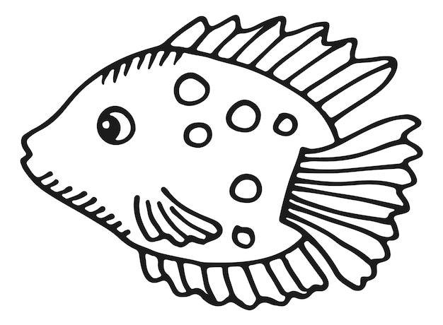 Peces lindos exóticos doodle icono de animales de acuario