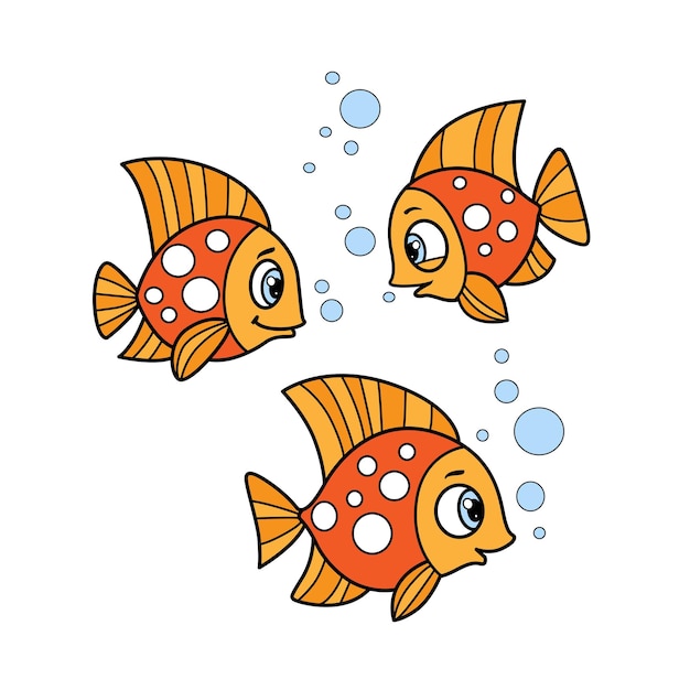 Peces de mar de dibujos animados lindo delineados para colorear página aislado sobre fondo blanco