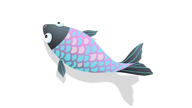 Peces nadando en agua salada con dibujos animados divertidos de vector de ilustración de sombra.