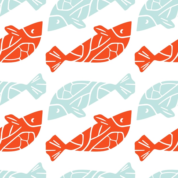 Peces con patrón sin costuras Pescos marinos con patrón de sello