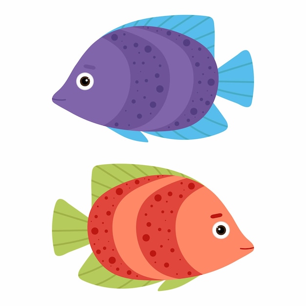 Peces Peces de mar a rayas Ilustración de peces para niños en estilo plano