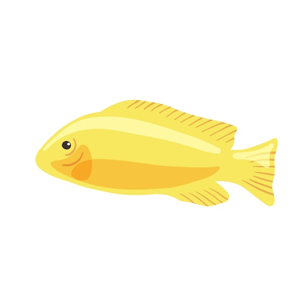 Peces pequeños de acuario amarillo dorado La ilustración vectorial en estilo de dibujos animados está aislada en blanco