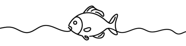 Peces que dibujan líneas continuas nadando en el océano ondulado