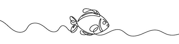 Peces que dibujan líneas continuas nadando en el océano ondulado