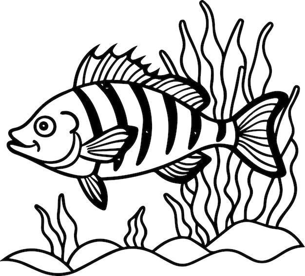 Peces de rayas blancas y negras en el océano