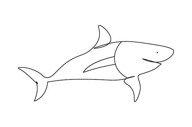 Peces tiburones dibujo continuo de una línea de peces aislados ilustración vectorial plana