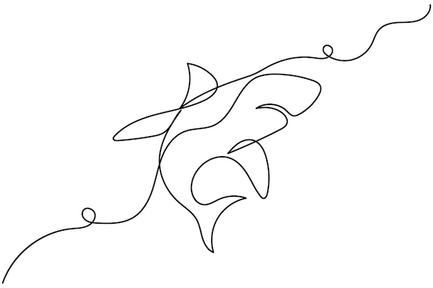 Peces tiburones dibujo continuo de una línea de peces aislados ilustración vectorial plana