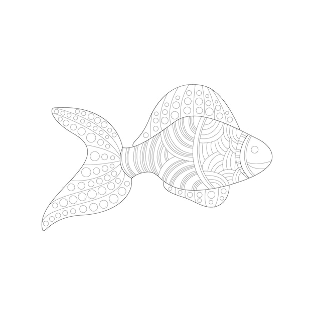 Peces tropicales Mar Submarino Naturaleza Adulto Blanco y negro Zentangle Libro para colorear Ilustración