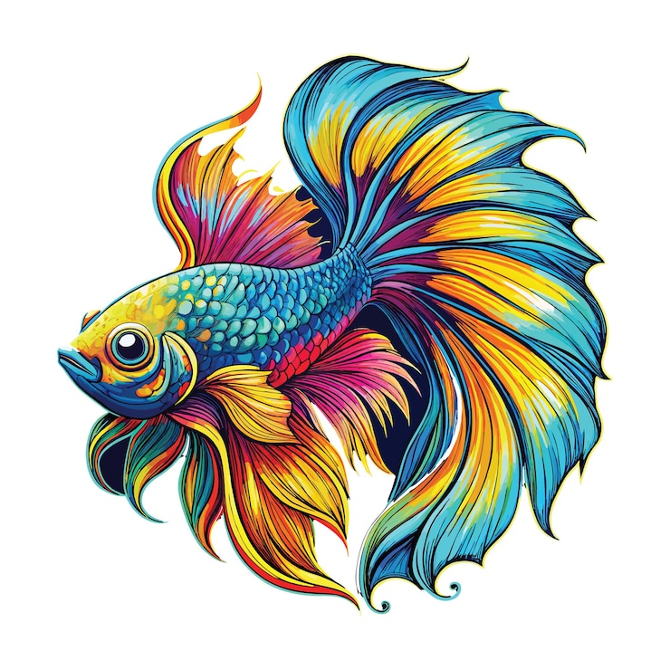 Vector peces tropicales retrato gráfico en color de un pez luchador en un fondo blanco gráficos vectoriales