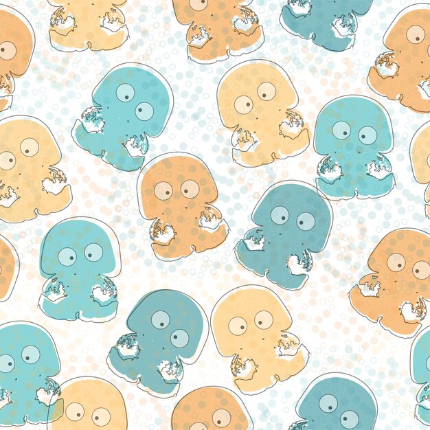 Peces vectoriales medusas y caballo de mar de patrones sin fisuras Peces de dibujos animados medusas y fondo de caballo de mar Peces de colores medusas y caballo de mar sobre fondo violeta