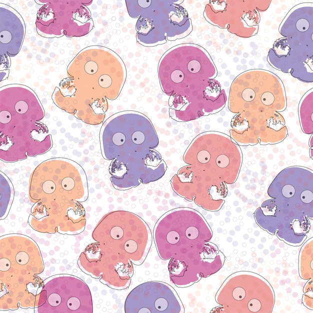 Peces vectoriales medusas y mar Caballo patrón sin costuras Caballo de dibujos animados medusas de pescado y mar Paseo de fondo Caballo de colores peces medusas y agua de mar Caballo sobre fondo violeta