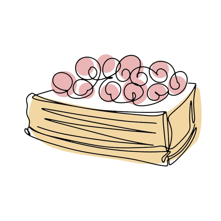 Pedazo berry pie lineart aislado vector dulce tratar pastel una línea y manchas coloreadas para hornear simple co
