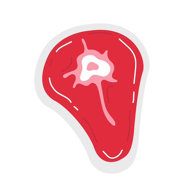 Pedazo de carne en estilo de dibujos animados Filete aislado en un fondo blanco Ilustración vectorial