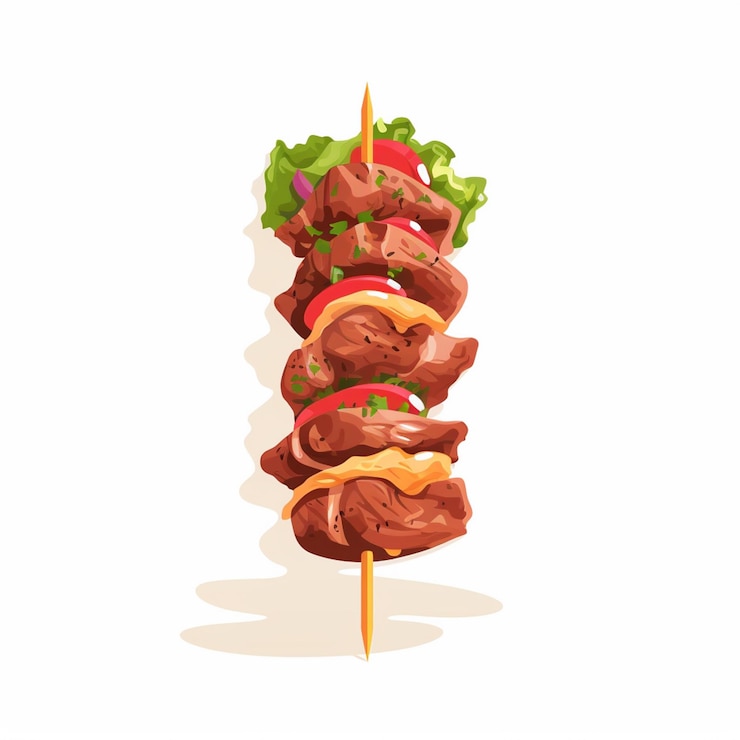 Vector un pedazo de carne con un palillo de dientes en el medio