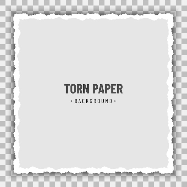 Pedazo cuadrado de papel blanco rasgado con sombra suave sobre fondo transparente