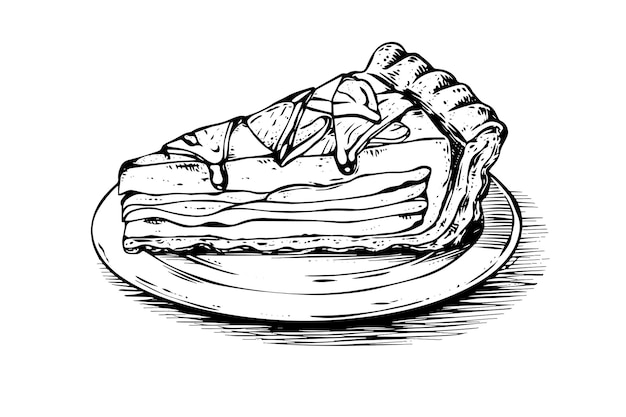 Pedazo de pastel de manzana dibujado a mano estilo grabado ilustración vectorial