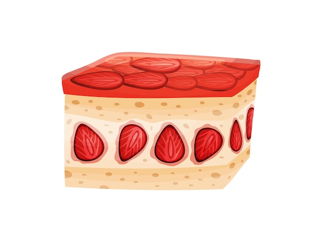Pedazo de pastel con un relleno rosa en forma de cubo ilustración vectorial sobre fondo blanco