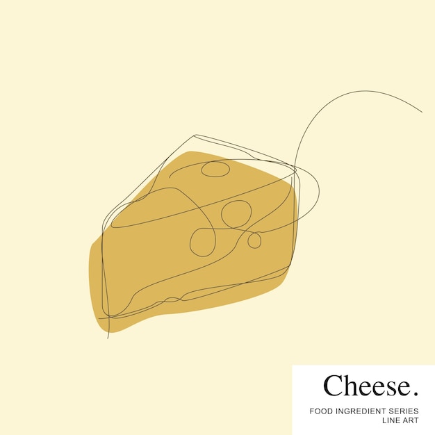 Vector pedazo de queso, plantilla de vectores de arte de línea de dibujos animados de ingredientes alimentarios