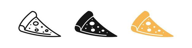 Pedazo de símbolo de pizza Rebanada de pepperoni signos Símbolos de pizzería Comida tradicional italiana en iconos 3D Color plano negro Vector signo aislado