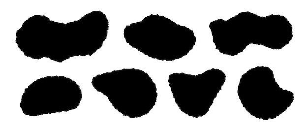 Los pedazos de papel rasgados están dispuestos en formas curvas negras con bordes dentados, siluetas de diferentes formas rasgadas.