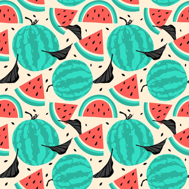 Pedazos de sandía con textura de patrones sin fisuras con sabor a fruta con fondo amarillo