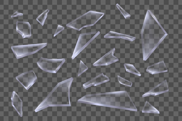 Pedazos transparentes realistas de vidrio roto