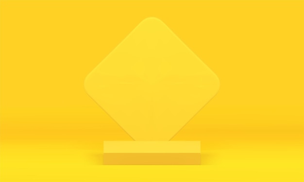 Pedestal amarillo 3d rombo geométrico vitrina fundación angular estudio fondo vector realista