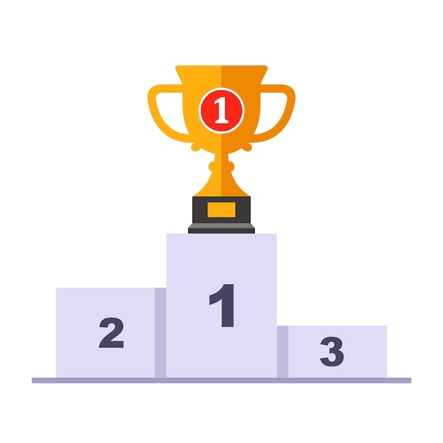 un pedestal con una copa de oro en primer lugar.