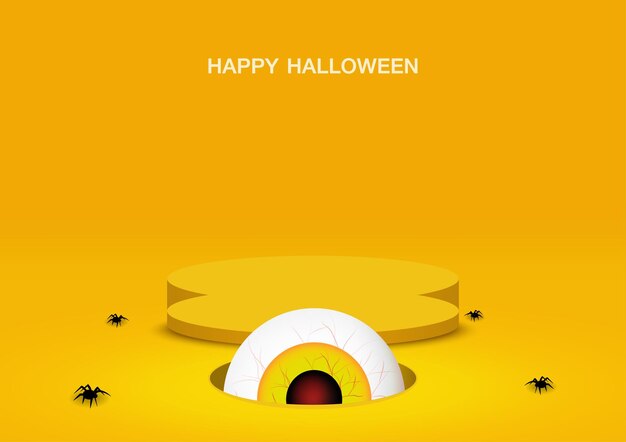 Pedestal de diseño de fondo amarillo para exhibición de productos en el día de Halloween