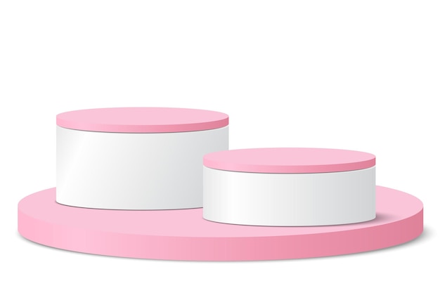 pedestal para exhibir productos rosas y blancos