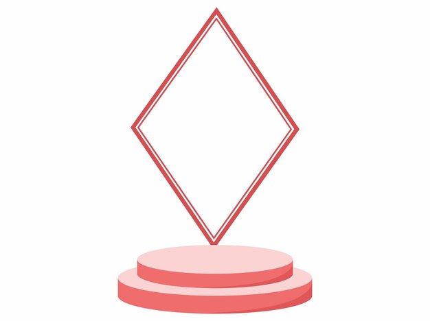 un pedestal en forma de diamante rosa y blanco con un marco rosa