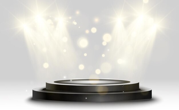 Pedestal o plataforma del podio iluminado por reflectores en el fondo Ilustración vectorial