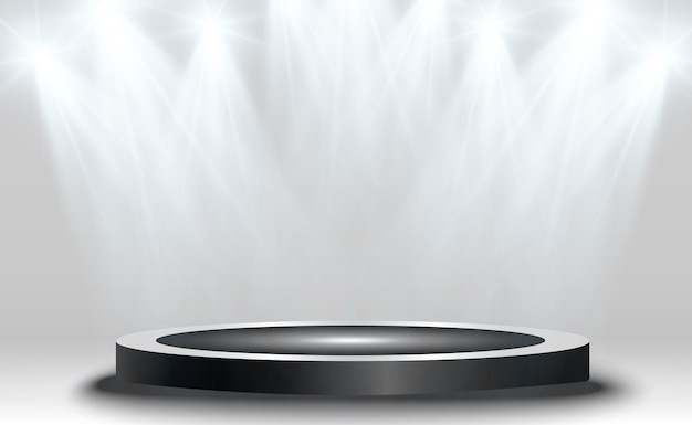 Pedestal o plataforma del podio iluminado por reflectores en el fondo Ilustración vectorial