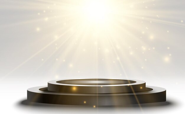 Pedestal o plataforma del podio iluminado por reflectores en el fondo Ilustración vectorial