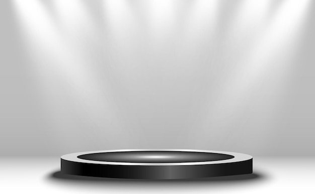 Pedestal o plataforma del podio iluminado por reflectores en el fondo Ilustración vectorial