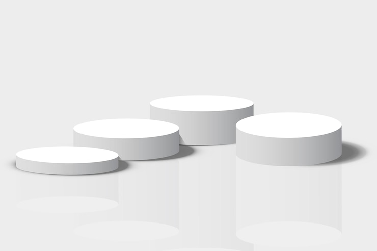 Vector pedestal de pantalla plataforma de diseño producto vacío sala blanca y luces laterales representación 3d