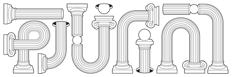 Vector pedestal de pilar de columna antigua griega en estilo contemporáneo de contorno colores blanco y negro