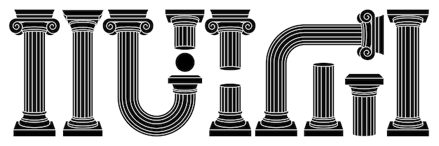 Pedestal de pilar de columna antigua griega en estilo contemporáneo de contorno Colores blanco y negro