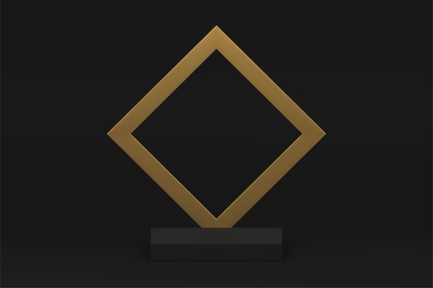 Pedestal de podio d negro con marco de rombo dorado para presentación de productos de lujo vector de espectáculo