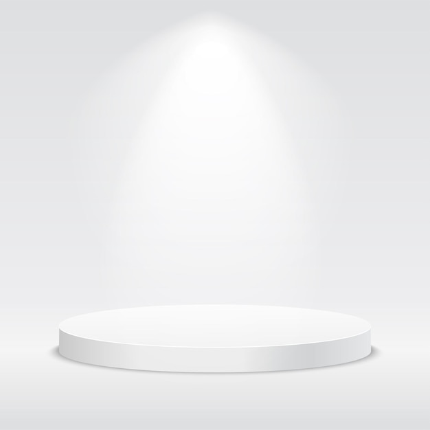 Pedestal de podio redondo blanco para producto con luz. Vector