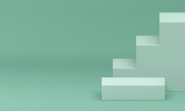 Pedestal de podio verde claro en 3D con fondo de pared de escaleras Ilustración vectorial realista